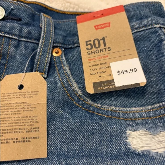 Levi's Distressed Mid-Length Denim Shorts - Blue - Picture 2 of 6